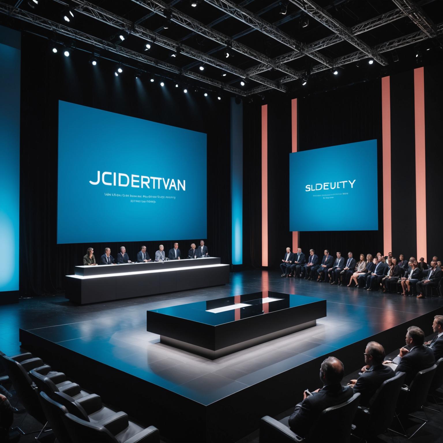 Product launch event with dramatic stage lighting