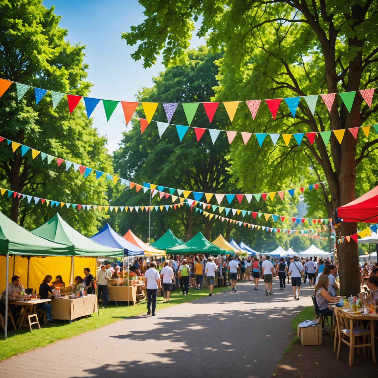 Outdoor community festival with families enjoying activities